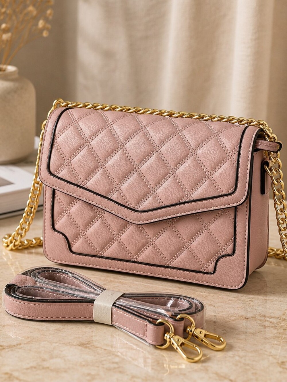 Quilted Chain Shoulder Bag - Pink NWT